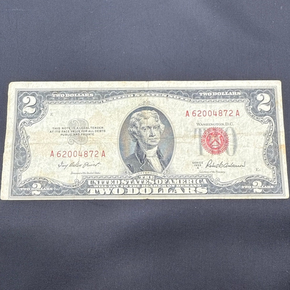 Paper Currency Bank Note USA Paper Money $2 Series 1953 A red seal priest