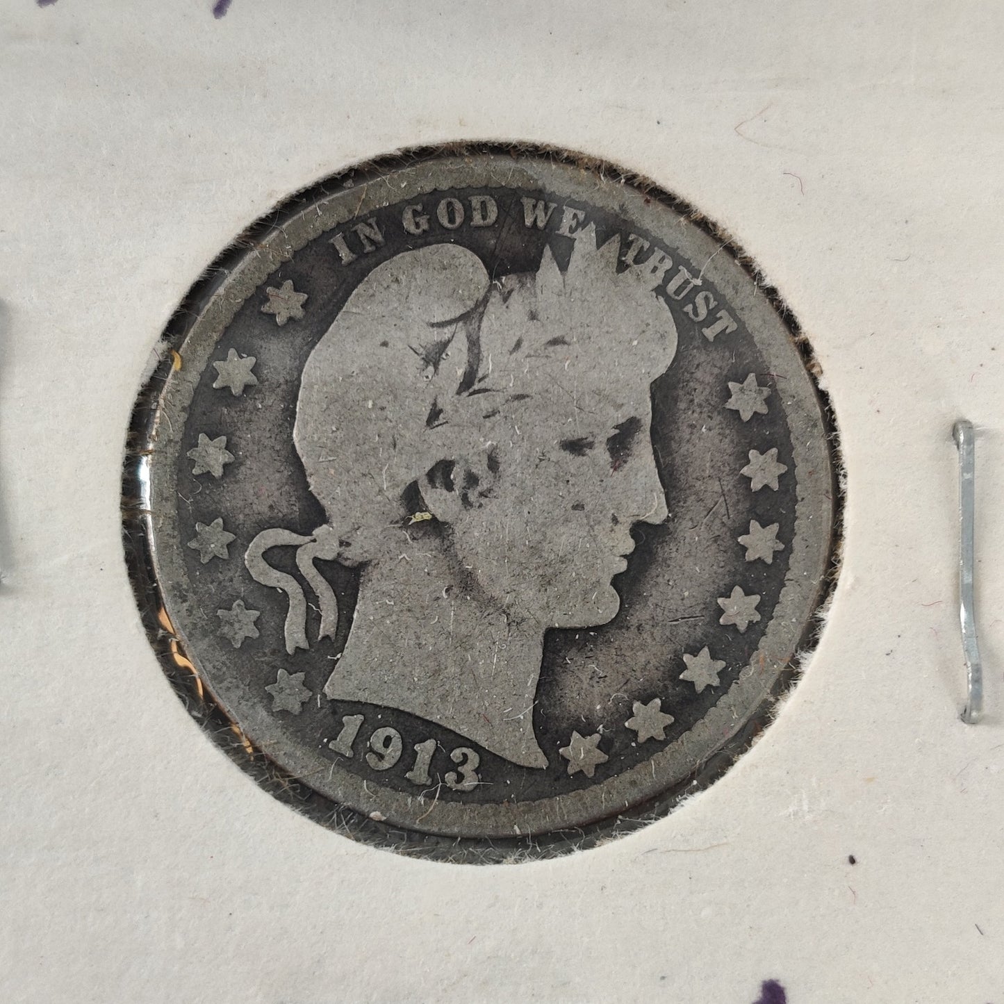 1913 Barber Silver Quarter - Scarce Low Mintage Vintage US Coin - Good Condition