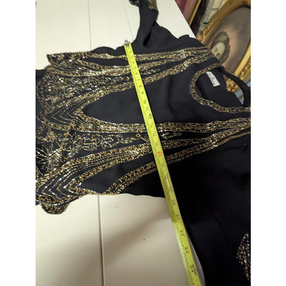 Jack Bryan Vintage Black Silk Beaded Sequin Formal Gown XL 80s Glam Luxe