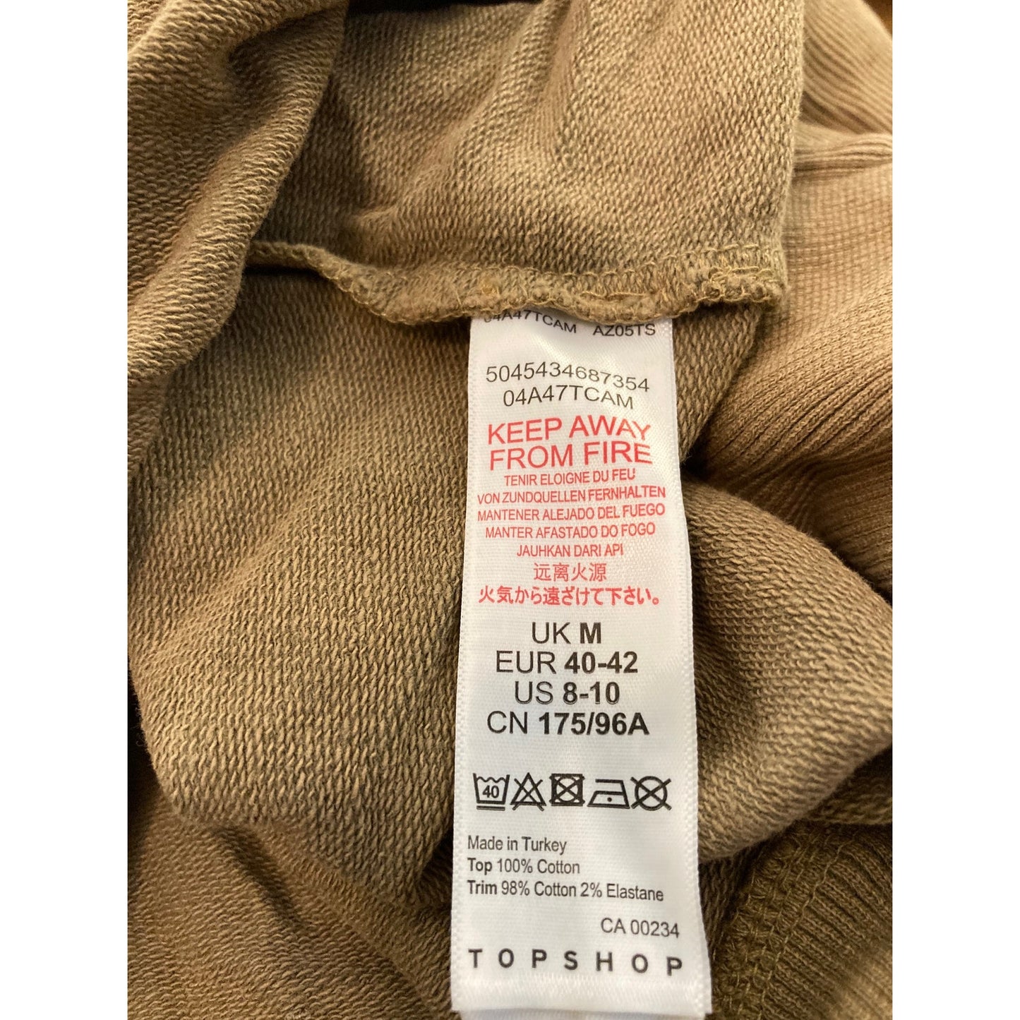 Topshop Acid Washed Long Sleeve Crew Neck Sweatshirt Size 8-10 US in Camel NWT