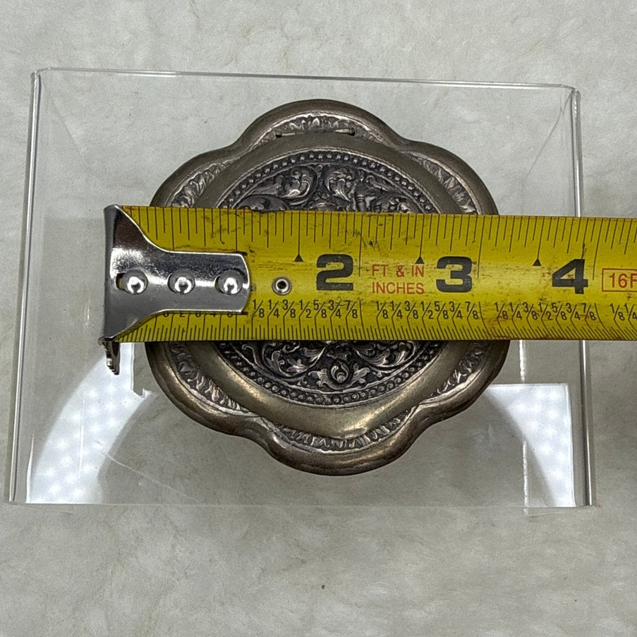 Vintage Siam KINNAREE Silver Powder Compact Repoussé Thai Deity Ramakien 1950s