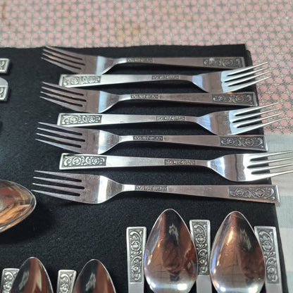 Lot 35 pcs. National Stainless Japan Rambling Rose Silverware W5 MCM Tiki