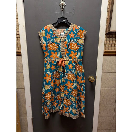 Disney The Dress Shop Dress Small Teal Orange Floral Tiki Disneybound Moana