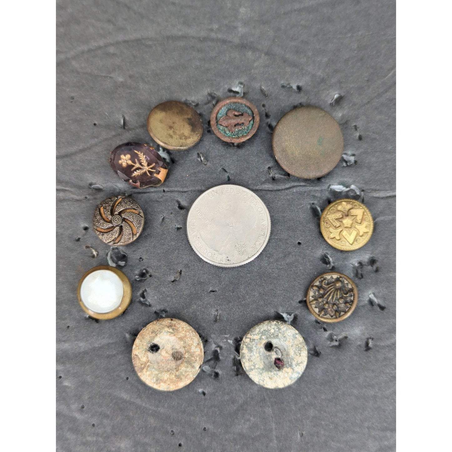 LOT LL of 10 Antique Vintage Victorian Brass Mixed Materials Buttons ESTATE FIND