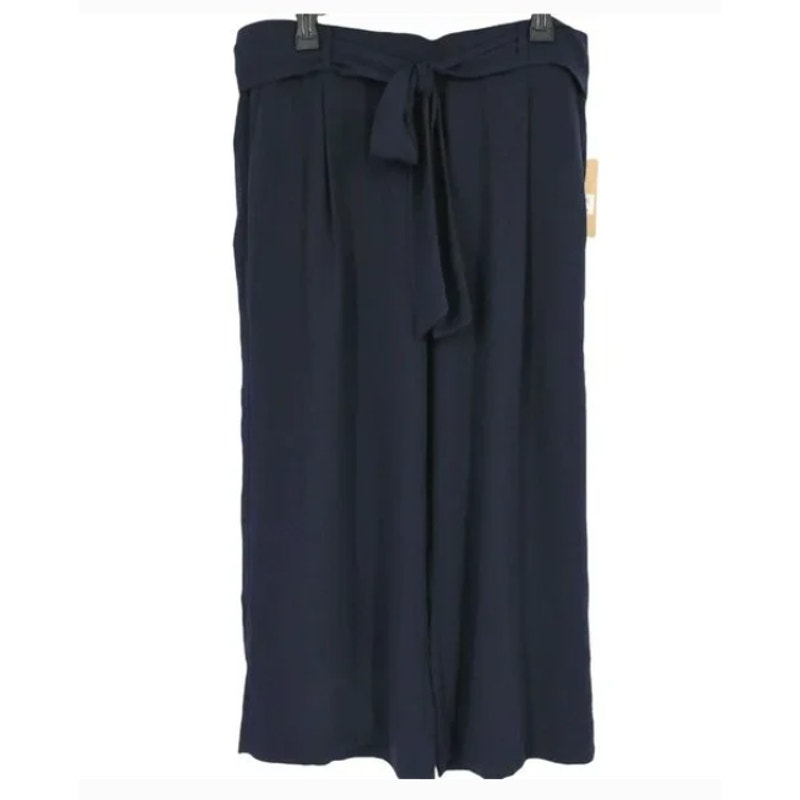 Halogen Tie Waist Twill cropped Length Dress Pants Small Navy Peacoat NWT