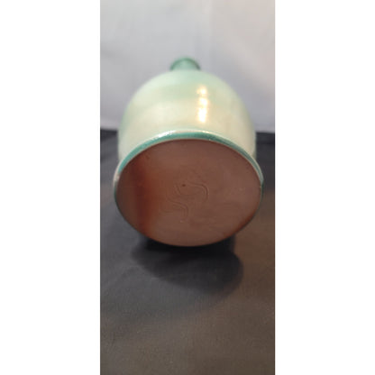 Handmade Contemporary Style Green Long-Neck Studio Art Pottery Vase GY / JY