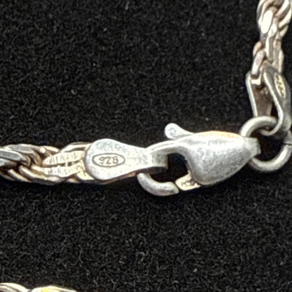 Mexican Sterling Silver Mother of Pearl Rectangular Pendant Necklace Rope Chain