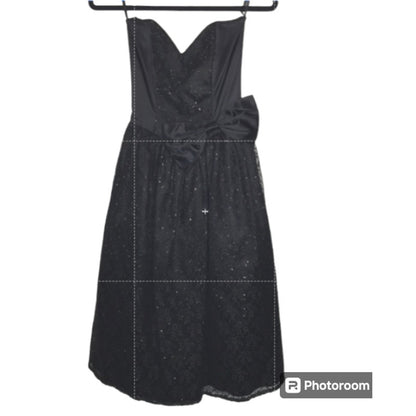 Gunne Sax Jessica McClintock VINTAGE Black Dress XS PROM Sparkles Strapless Bow