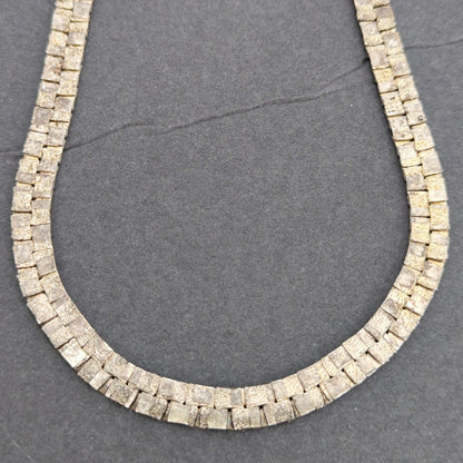 Vintage 80s Brutalist Gold Tone Brick Link Necklace Textured Flat Chain 18"