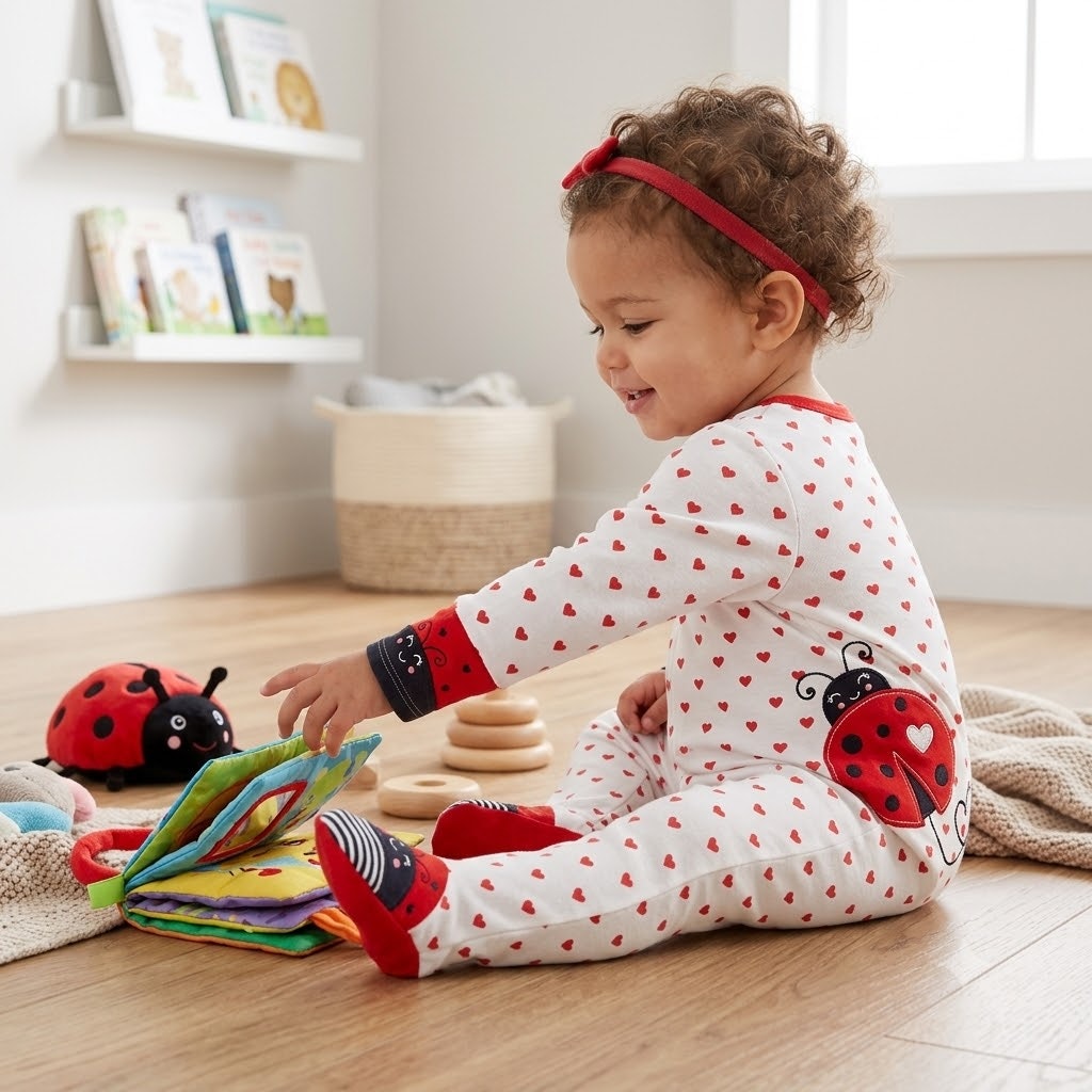 Koala Baby Ladybug Hearts Baby Girl Footed Pajamas Sleeper White Red 18M