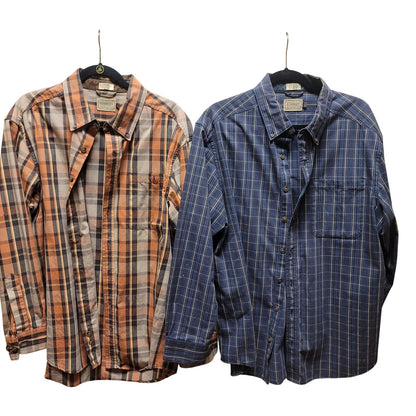 Pair men's LARGE CE Schmidt workwear shirts Long sleeve plaid lot 2 blue brown