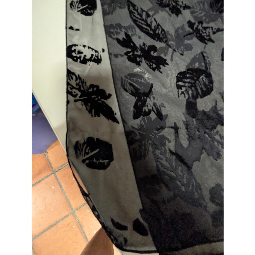 Cejon Black Sheer Flocked Leaf Print Rectangular Scarf Wrap travel head Neck