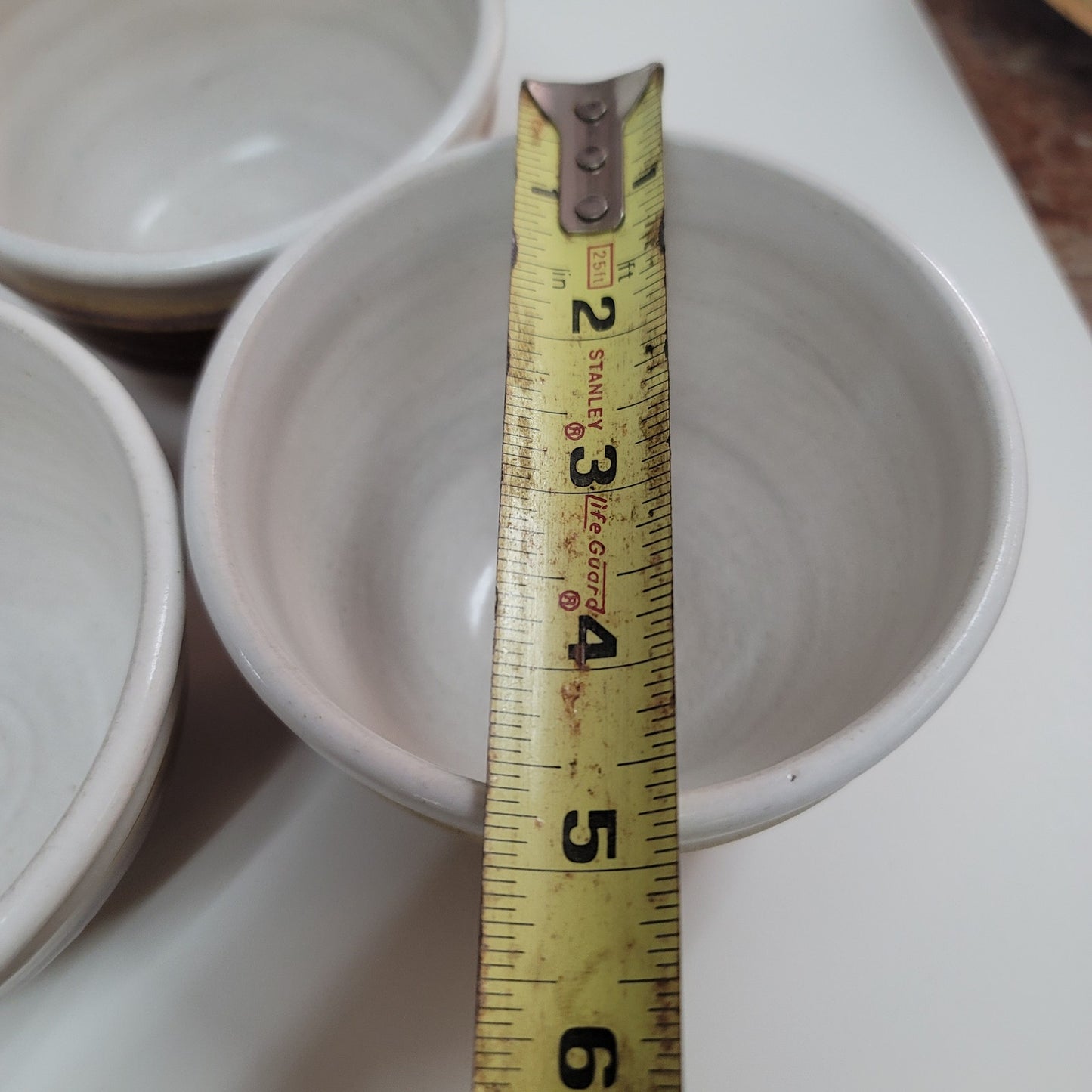 Lot of 3 handmade art pottery studio tea bowls Earthtones brown white sand Clay
