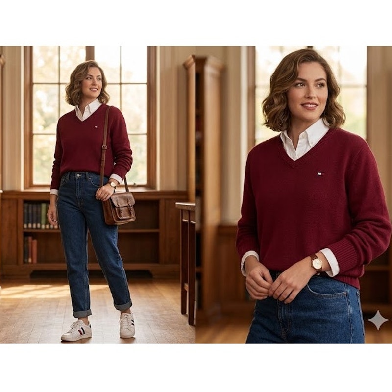 Vintage Toacmmy Hilfiger Burgundy Sweater Large Preppy Y2K Womens
