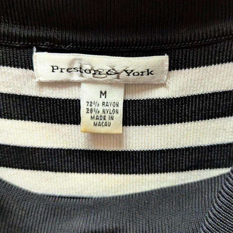 Preston & York Striped Cowl Neck Knit Top Medium Black White Sleeveless