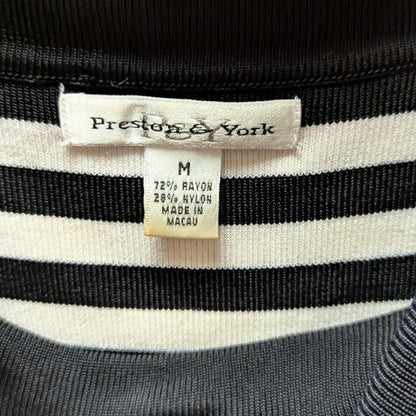 Preston & York Striped Cowl Neck Knit Top Medium Black White Sleeveless