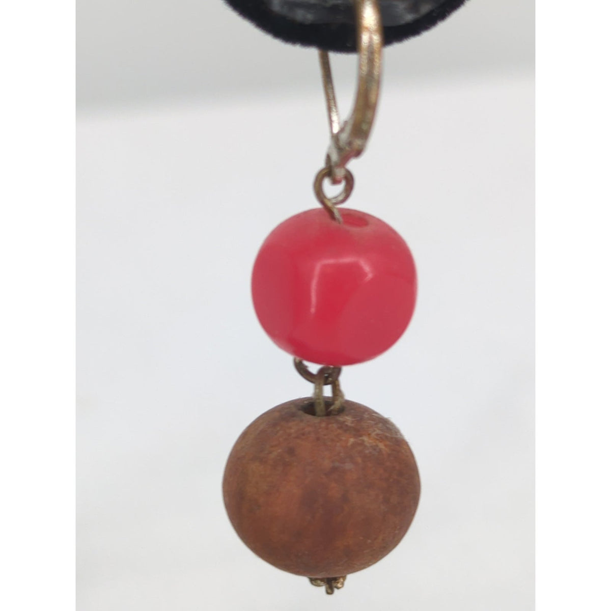 Vintage Red And Brown Beaded Leverback Dangle Earrings Boho