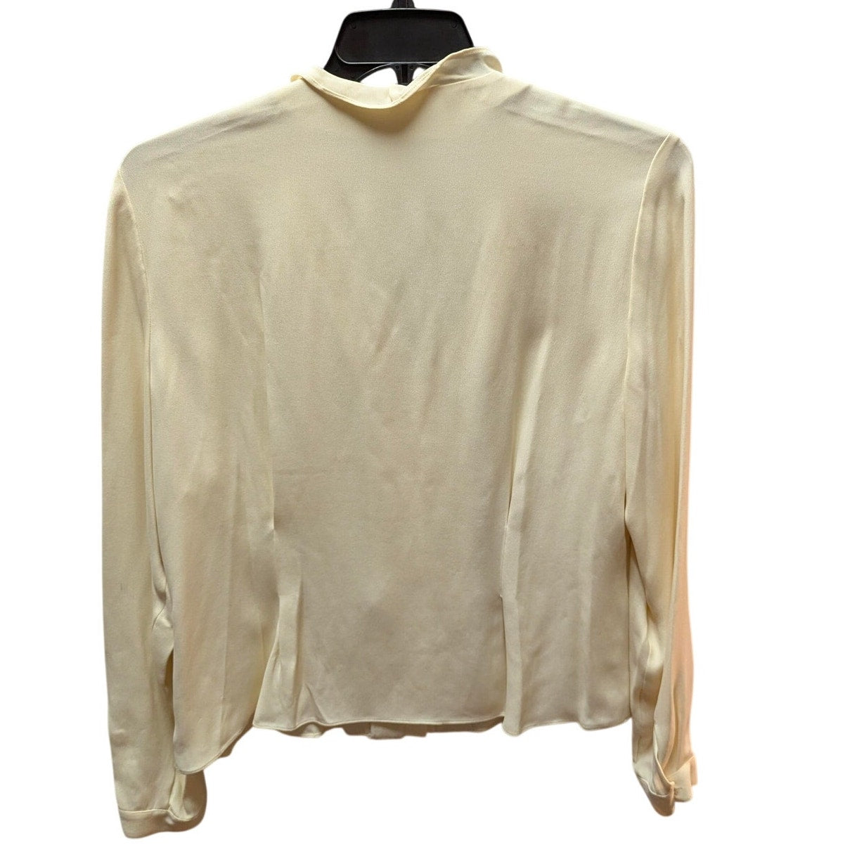 Jones New York Ruffle Silk Blouse Women 10 Cream Ivory Button Up Long Sleeve Top