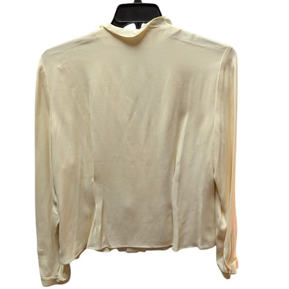 Jones New York Ruffle Silk Blouse Women 10 Cream Ivory Button Up Long Sleeve Top