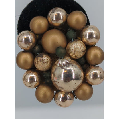 Vintage Mid Century Gold Tone Cluster Bead Clip On Earrings Japan Retro Charming
