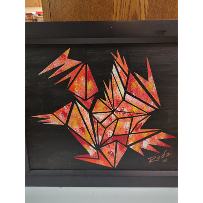 Original Geometric Phoenix Oil Painting on Canvas Abstract Firebird Art RUDE 11