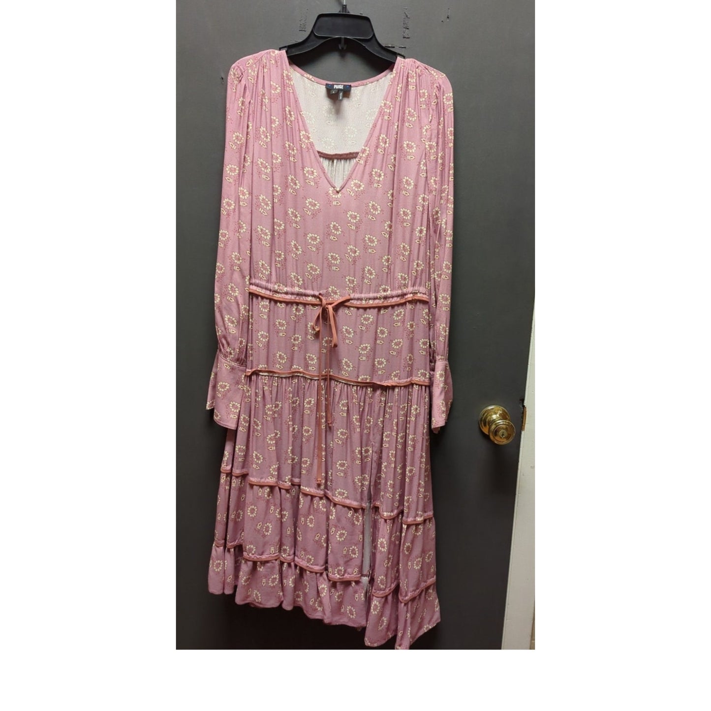 Paige Small Floral Pink dress Tiered Ruffled Boho Cottage Peasant cinch waist