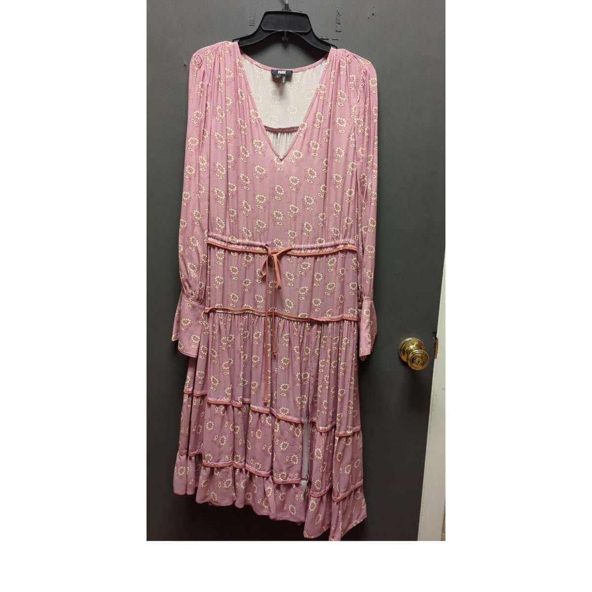 Paige Small Floral Pink dress Tiered Ruffled Boho Cottage Peasant cinch waist