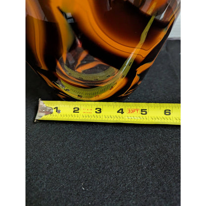 Vintage Tortoiseshell Art Glass Statement Vase LARGE Amber and Orange Swirls