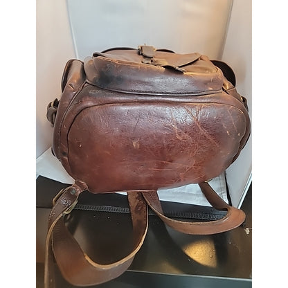 Vtg Leather Backpack Rucksack Luggage Bag Brown Large Travel Luggage Well Worn