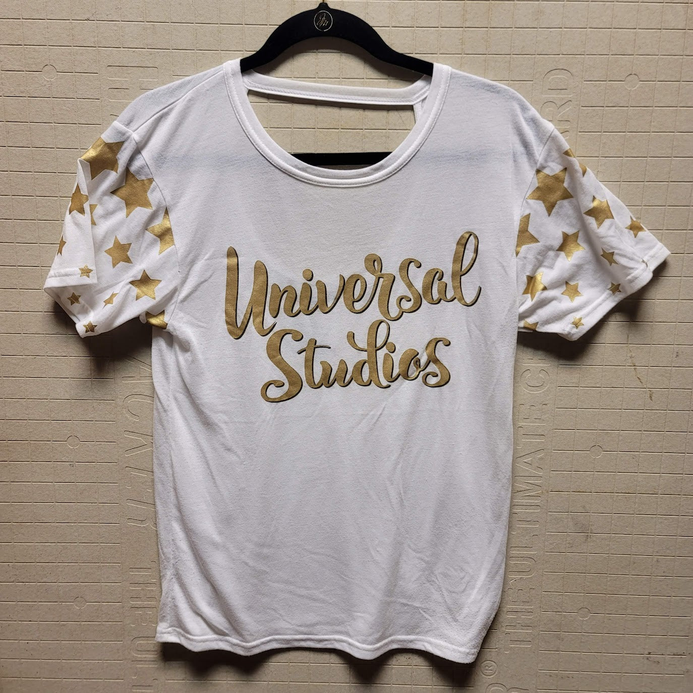 Universal Studios Size Small White Gold Stars Short Sleeve