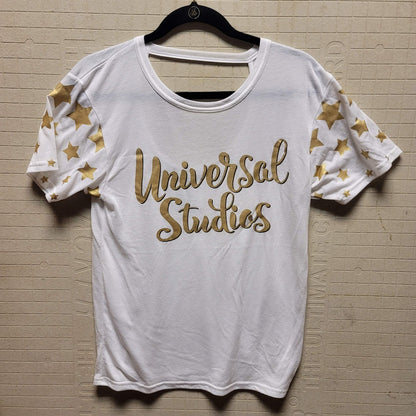Universal Studios Size Small White Gold Stars Short Sleeve