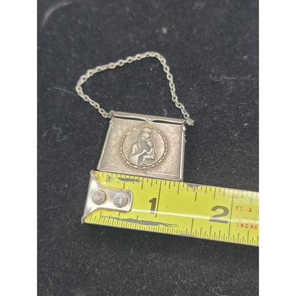 Antique German Alpacca Silver Mini Purse D.R.G.M. Religious Relic Art Nouveau