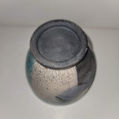 Handmade mini vase MCM cup 4" crazed underglaze Raku Studio Art Pottery Bowl