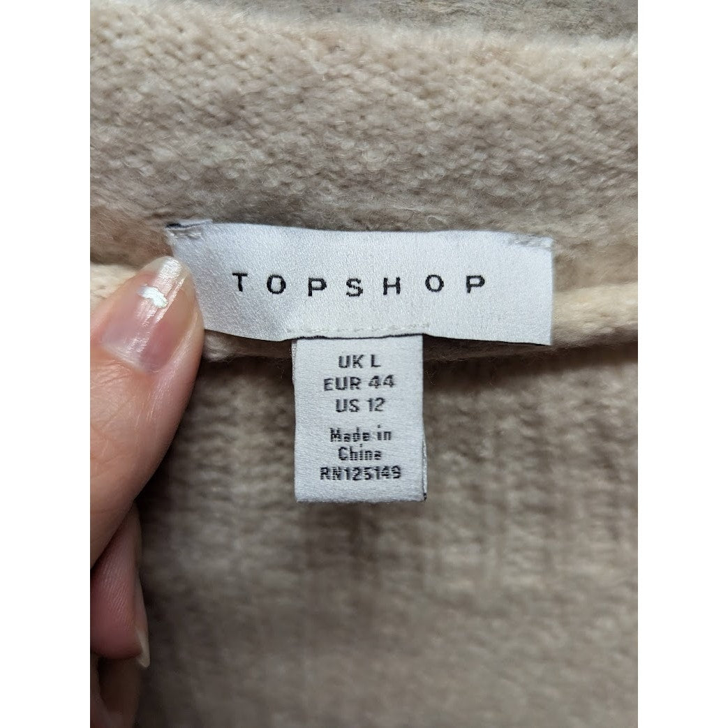 TOPSHOP Women's Nude Cropped Crewneck Long Sleeves Sweater Size 12 &14