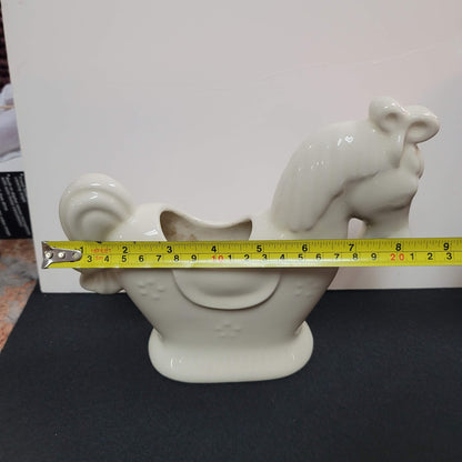 MCM HORSE  rocking vase cream planter Pony saddle reins mid century
