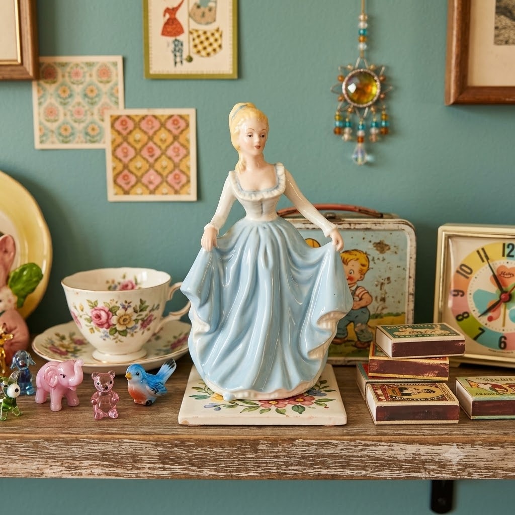 Vintage Blue and White Gown Lady Figurine Kitschy Porcelain Figurine
