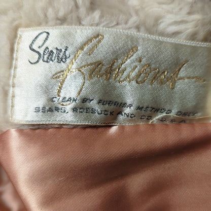 Mob Wife Luxe Sears Fashion Faux Fur Coat Cream Salmon Satin Liner