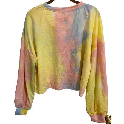 NWT Elodie Multi Pastel Tie Dye Crop Long Sleeve Sweatshirt Sx XL/Extra Large
