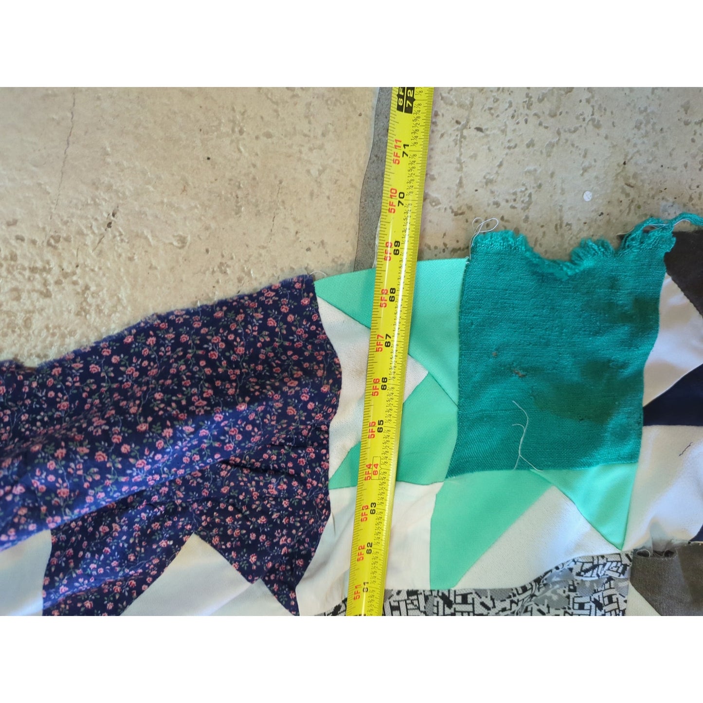 Vintage 70s Mixed Calico Star Patchwork Unfinished Quilt Top - 69" x 86" Project