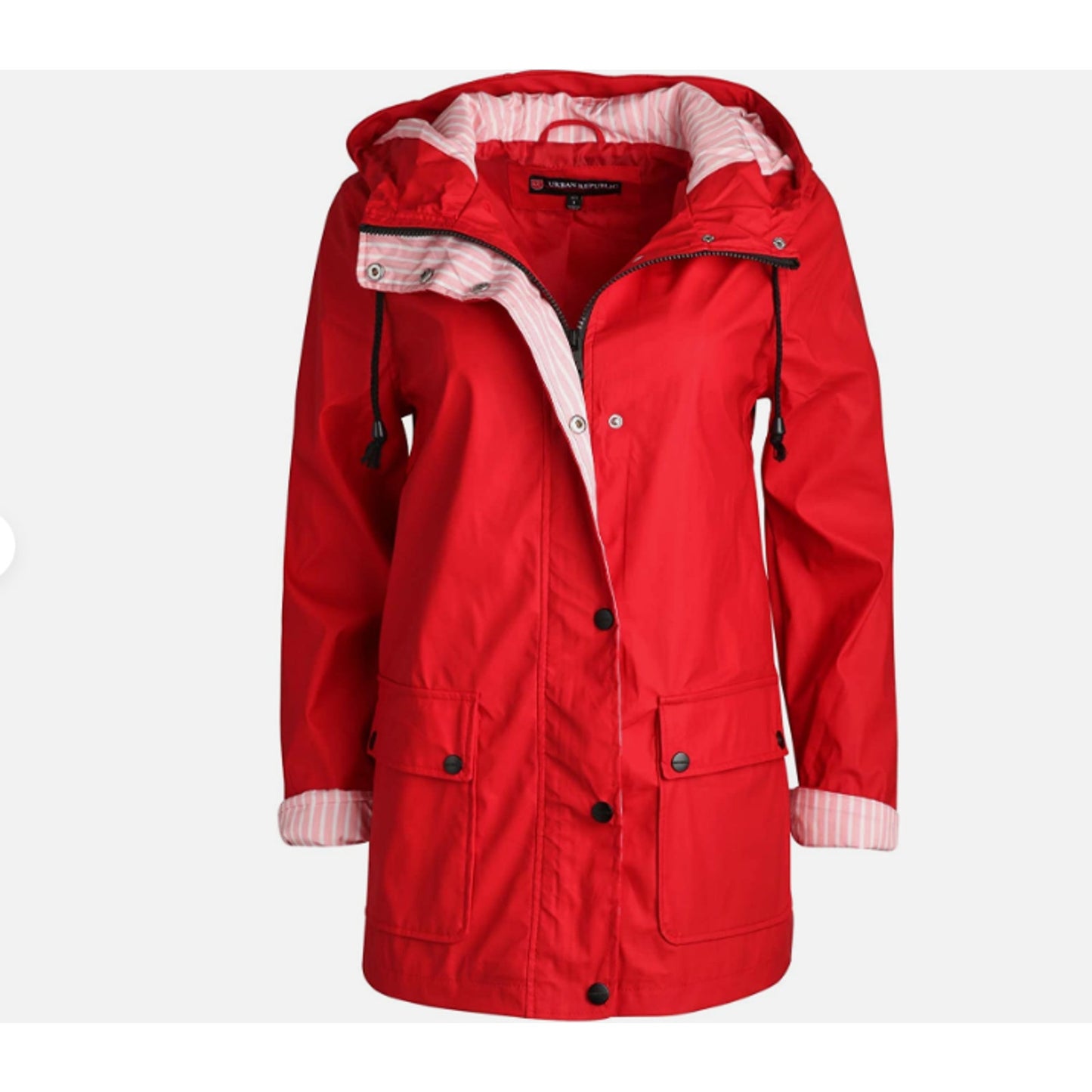 URBAN REPUBLIC Womens Lightweight Vinyl Hooded Raincoat Jacket NEW MEDIUM TRAVEL
