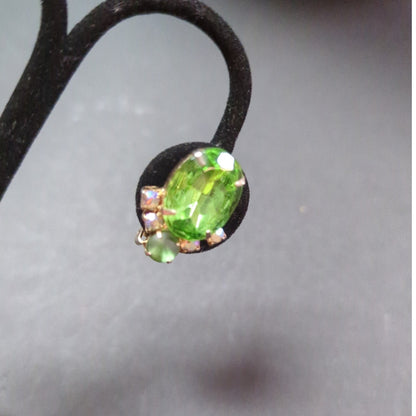 Vintage GARNE Green Crystal Clip-On Earrings Emerald Amber Gold Mid-Century Glam
