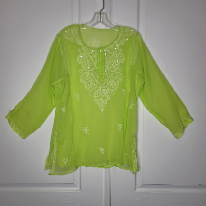 Vintage Sheer Chiffon Boho Blouse Size 48  US Size XL Tunic Layering