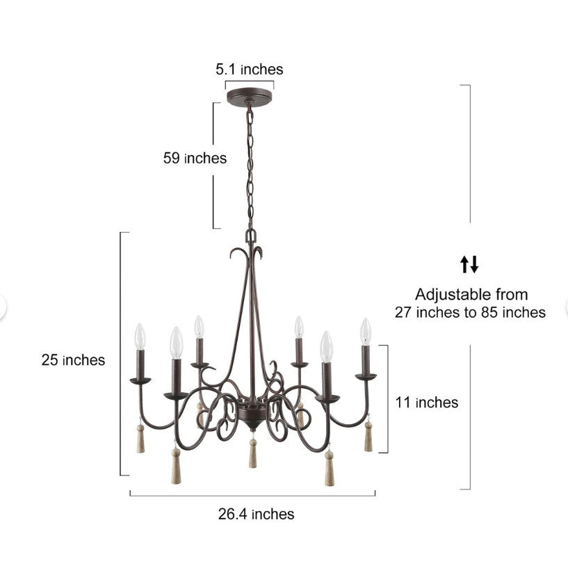 LNC 5-Light Chandelier French Country Shabby Chic Adjustabl Brown Rust Metal NEW