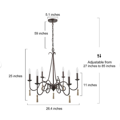 LNC 5-Light Chandelier French Country Shabby Chic Adjustabl Brown Rust Metal NEW