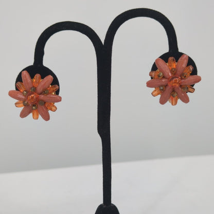 Vintage Hong Kong Spike Bead Cluster Clip On Earrings Mid Century Retro Chic