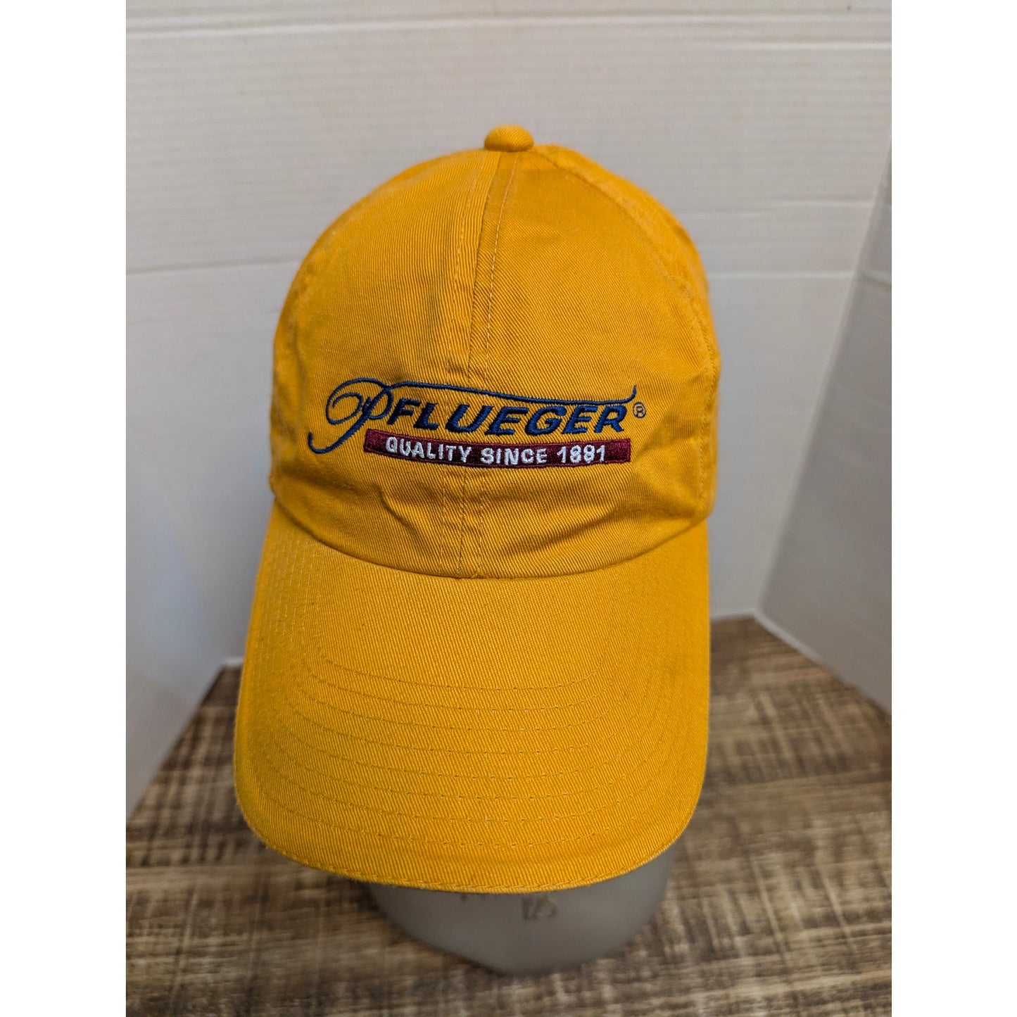 Vintage Mid-Century Pflueger Gold Strapback Baseball Cap Hat Retro Y2K