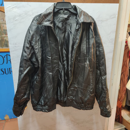 Vintage Firenze Black Leather Bomber Jacket 90s Grunge Minimalist Aesthetic XL