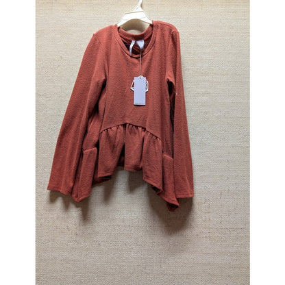 Good Luck Girl Girls' Large rust Long Sleeve Peplum Kerchief Hem Shirt Top
