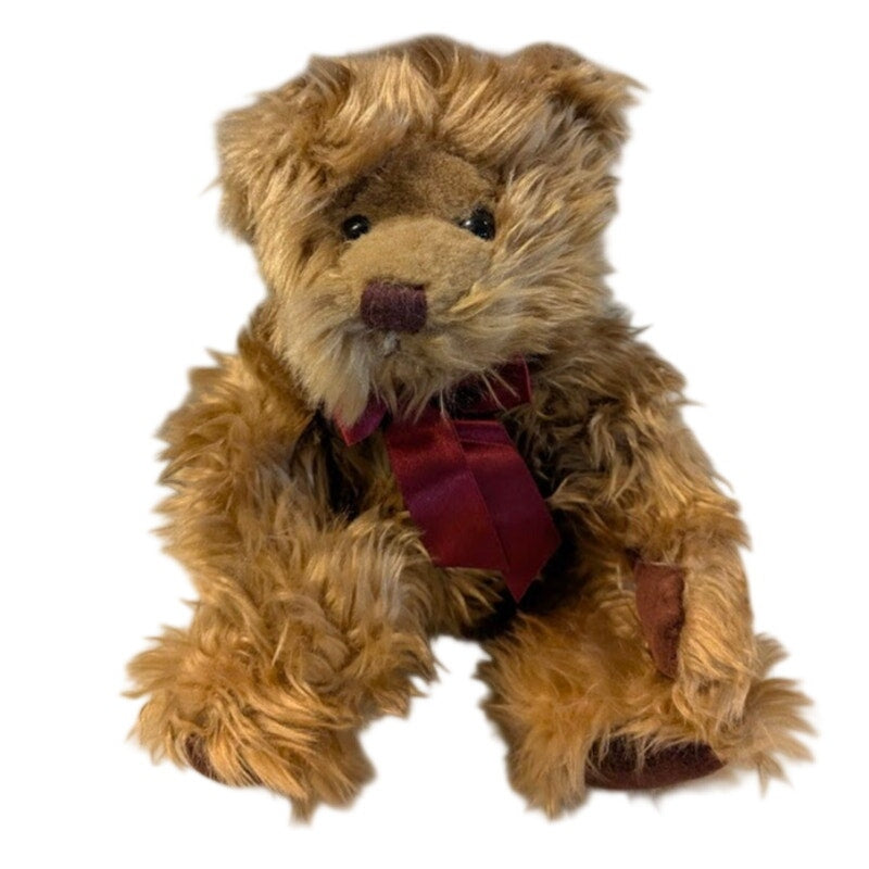 Vintage Russ Berrie "Gregory" Teddy Bear Scruffy Brown Plush with Red Bow