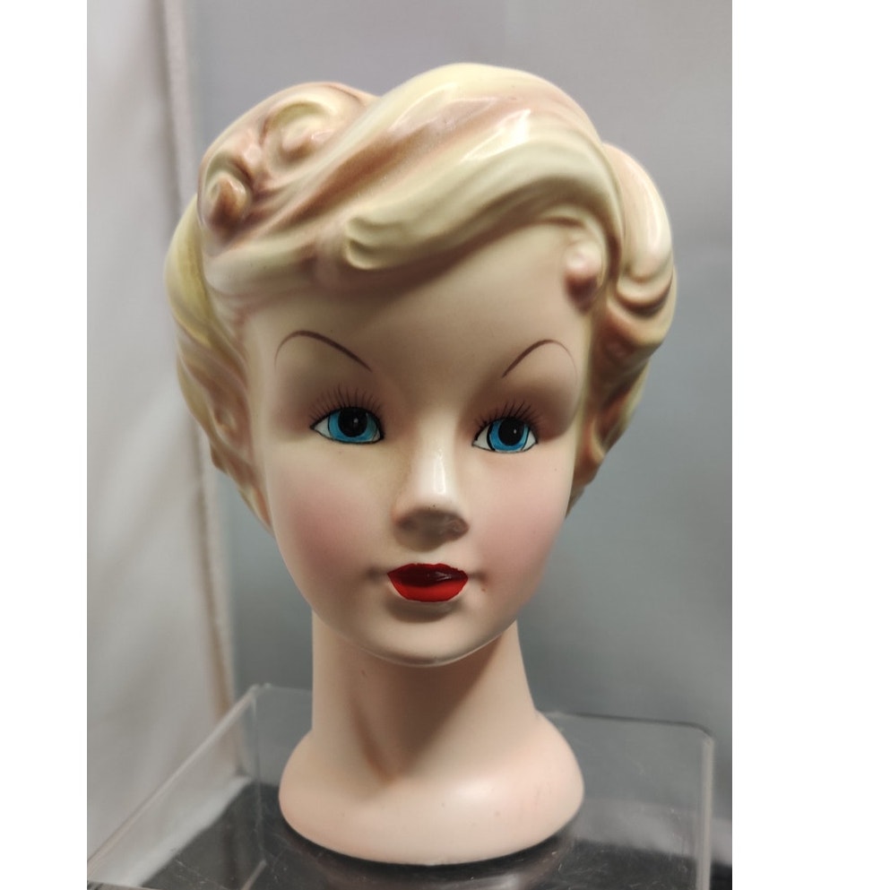Vintage 1950s Blonde Glamour Lady Head Vase Planter Collectible Kitsch MCM